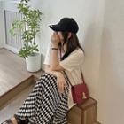 Set: Short-sleeve Slit T-shirt + Diamond Print Midi A-line Skirt