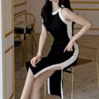 Sleeveless Midi Knit Sheath Dress Black - One Size