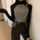 Contrast Long-sleeve Top Black & Gray - One Size