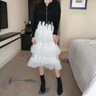 Knit Light Jacket / Mesh A-line Skirt