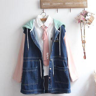 Hooded Denim Jacket / Embroidered Shirt / Set