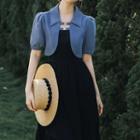 Set: Short-sleeve Buckled Bolero Jacket + Spaghetti Strap Midi A-line Dress