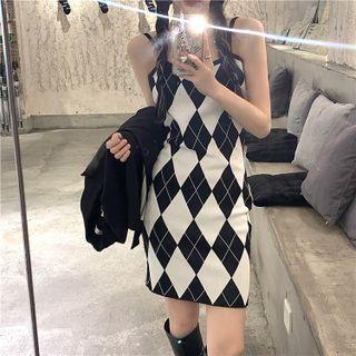 Strappy Argyle A-line Dress White - One Size