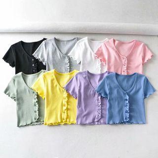 Ruffled Short-sleeve Cropped Top