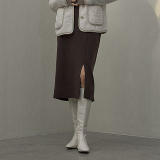 Slit-hem Midi Knit Pencil Skirt