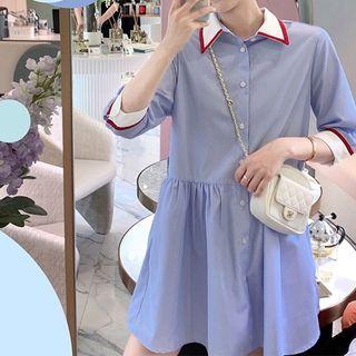 Contrast Trim Short-sleeve Polo Shirt Dress