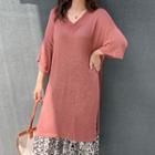 3/4-sleeve Knit Long Top