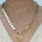 Heart Pendant Faux Pearl Alloy Necklace Nl087 - Gold - One Size