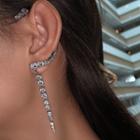 Rhinestone Dangle Cuff Earring 1pc - Left Ear - Silver - One Size
