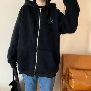 Leaf Embroidered Zip-up Hoodie