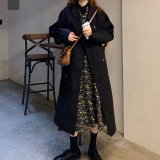 Long-sleeve Floral Midi Dress / Button Long Coat