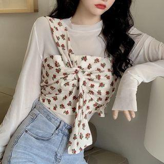 Floral Cropped Camisole Top / Long-sleeve T-shirt