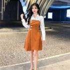 Buttoned Mock Two-piece A-line Dress