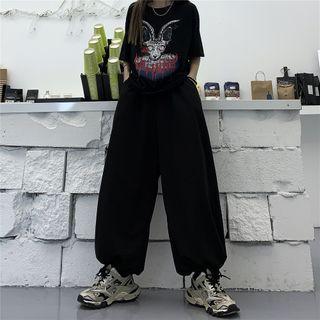 Drawstring Hem Plain Wide-leg Pants