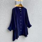 Mandarin-collar Batwing Shirt Navy Blue - One Size