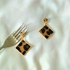 Leopard Print Square Dangle Earring One Size - Gold - One Size