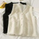 Frayed Button-up Loose Vest