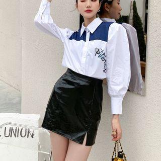 Two-tone Panel Lettering Shirt