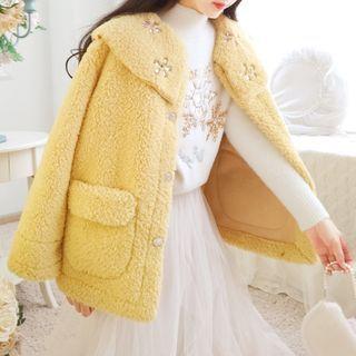 Floral Embroidered Faux Shearling Jacket