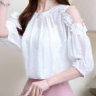 Cold-shoulder Elbow-sleeve Chiffon Blouse
