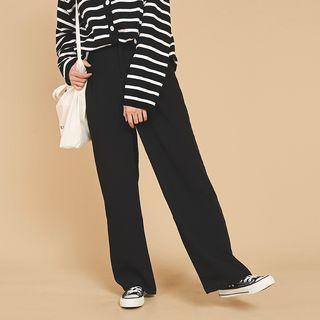 High Waist Straight-cut Pants Black - One Size