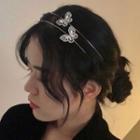 Butterfly Rhinestone Headband 1pc - Silver & Transparent - One Size