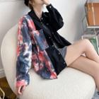 Asymmetrical Tie-dye Print Panel Shirt Jacket Tie-dye - Black & Blue & Red - One Size