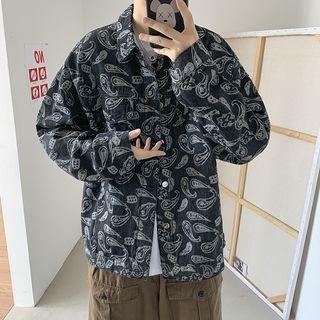 Washed Denim Printed Oversize Jacket