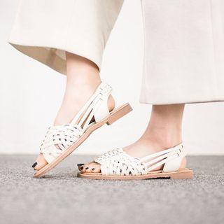 Faux-leather Woven-pattern Sandals
