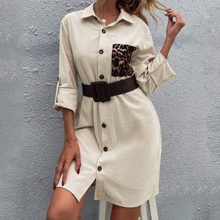 Leopard Print Pocket Mini Shirtdress