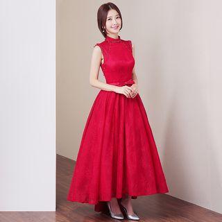 Mock Neck Sleeveless Evening Gown
