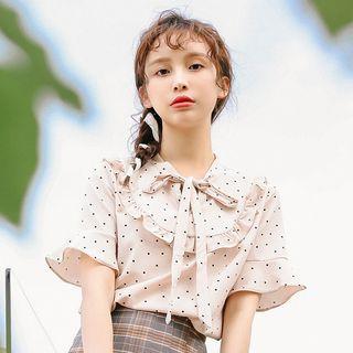 Dotted Bow Accent Short-sleeve Blouse
