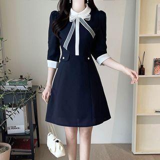Two-tone A-line Dress With Tie