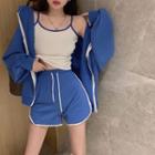 Contrasted Camisole Top / Hooded Parka / Wide-leg Sweatshorts
