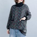 Patterned Turtleneck Pullover Green - One Size
