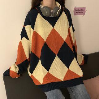Long-sleeve Quilted Loose-fit Sweater Tangerine - One Size