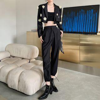 Mesh Floral Crop Blazer / Harem Pants