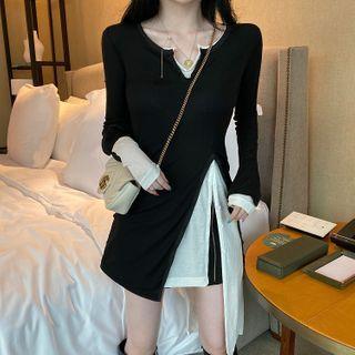 Set Of 2: Long-sleeve Slit T-shirt