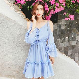 Long-sleeve Cutout Chiffon Dress