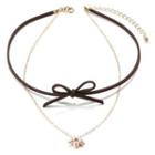 Faux Pearl Bow Layered Choker Chocker - Faux Pearl - Bow - One Size