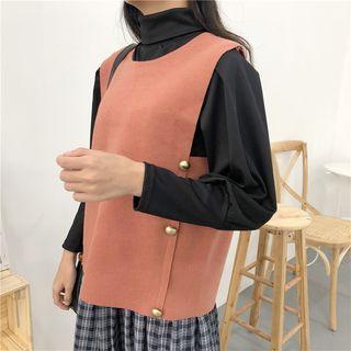 Set: Turtleneck Long-sleeve T-shirt + Studded Knit Vest