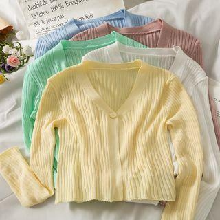 One-button Ribbon-knit Crop Top In 8 Colors