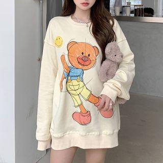 Graphic Print Oversize Round-neck Sweatshirt