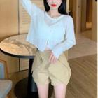 Long-sleeve Button Knit Top / Wide-leg Shorts