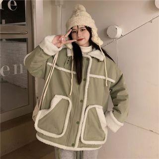 Collared Fleece Trim Single-breasted Jacket
