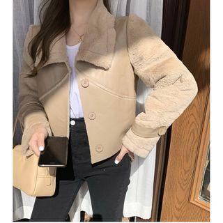 Fleece Panel Faux Leather Cropped Jacket