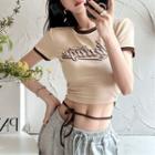 Short-sleeve Lettering Slim Fit Cropped T-shirt