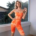 Spaghetti Strap Tie-dye Print Playsuit
