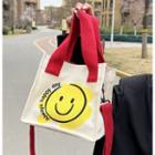 Smiley Face Print Canvas Crossbody Bag