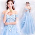 Off-shoulder Butterfly Applique A-line Evening Gown